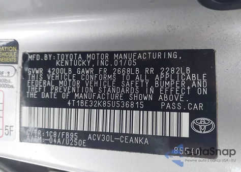 2005 Toyota Camry Le from USA, damaged, VIN 4T1BE32K85U536815